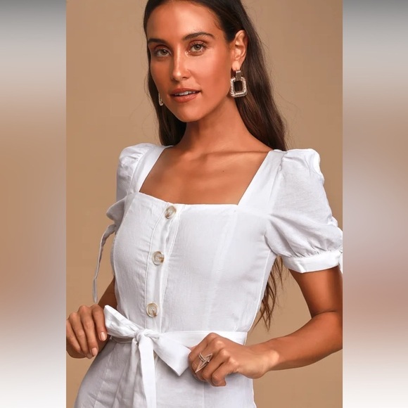 Charlie Holiday Cleo White Button-Front Puff Sleeve Culotte Jumpsuit XS - Picture 3 of 8